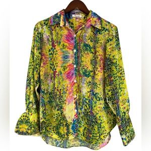 Vipavadee Womens Blouse Art to Wear Colorful Long Sleeve Button Down Size Small